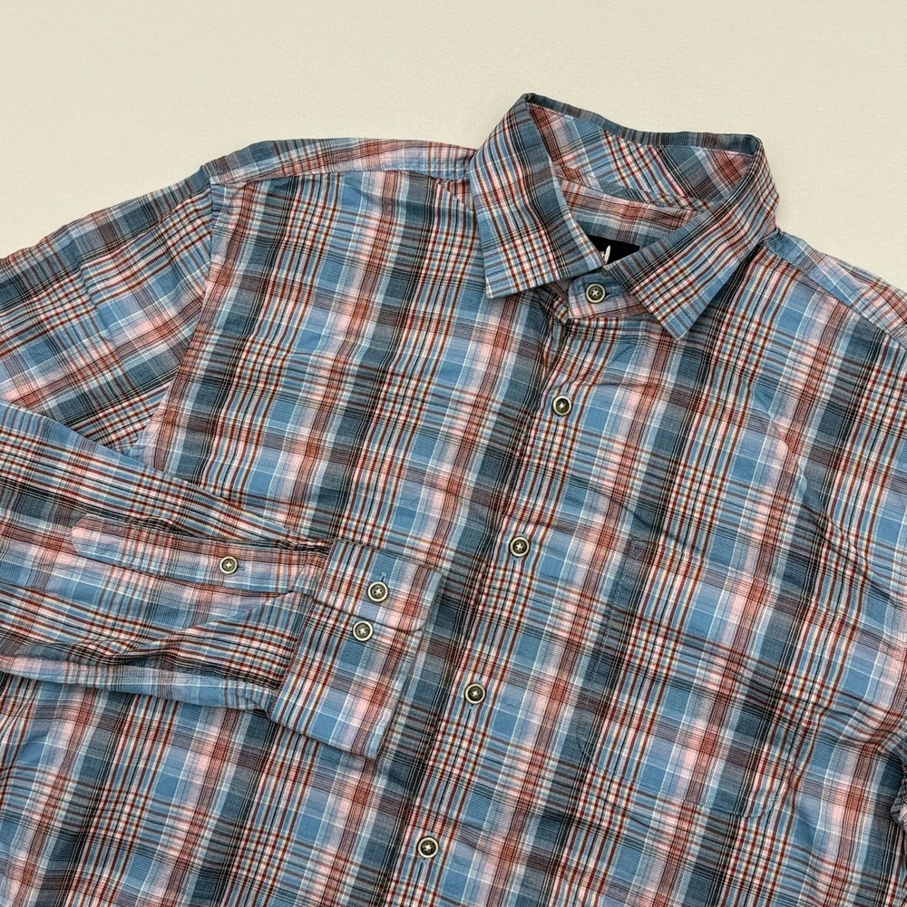 johnnie-O Enix Button Down Shirt Mens Medium Wake Blue Red Plaid Long Sleeve